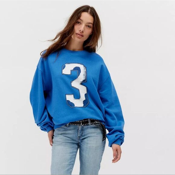 NWT blue Distressed baggy Sporty Crew Neck Sweatshirt size xs - Picture 1 of 5